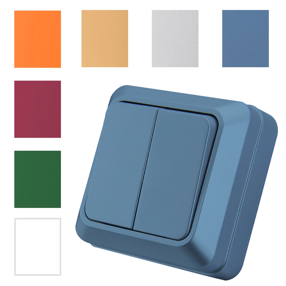 Blauer, flammhemmender Wippschalter aus Kunststoff mit EU-Standard, Wandoberfläche, 2 Gang, 1-Wege-Taste, Lichtschalter, Ein/Aus, klassischer Schalter Image