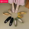 Qutaa 2024 frauen wohnungen absatz echtes leder schmetterlings knoten elegante rosa schuhe frau frühling sommer lässig größe 34-43