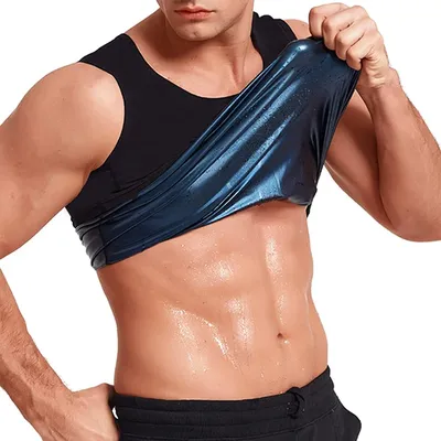 Schweiß Sauna Weste für Männer Wärme fangen Polymer Weste Fitness studio Workout Tank Top Pullover Taille Trainer Shirt Body Shaper Fat burner Image