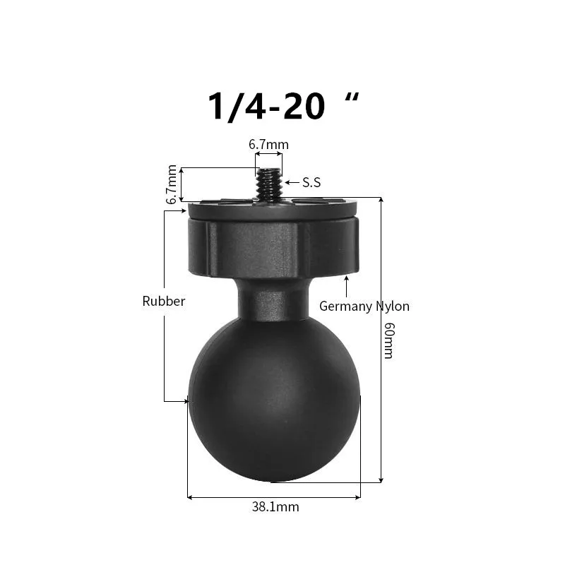 1,5 zoll Kugelkopf Konverter zu 1/4 Schraube Kopf für Auto Monitor Pad GPS Handy Ball Montieren Basis für gopro für kamera RAM montieren Image