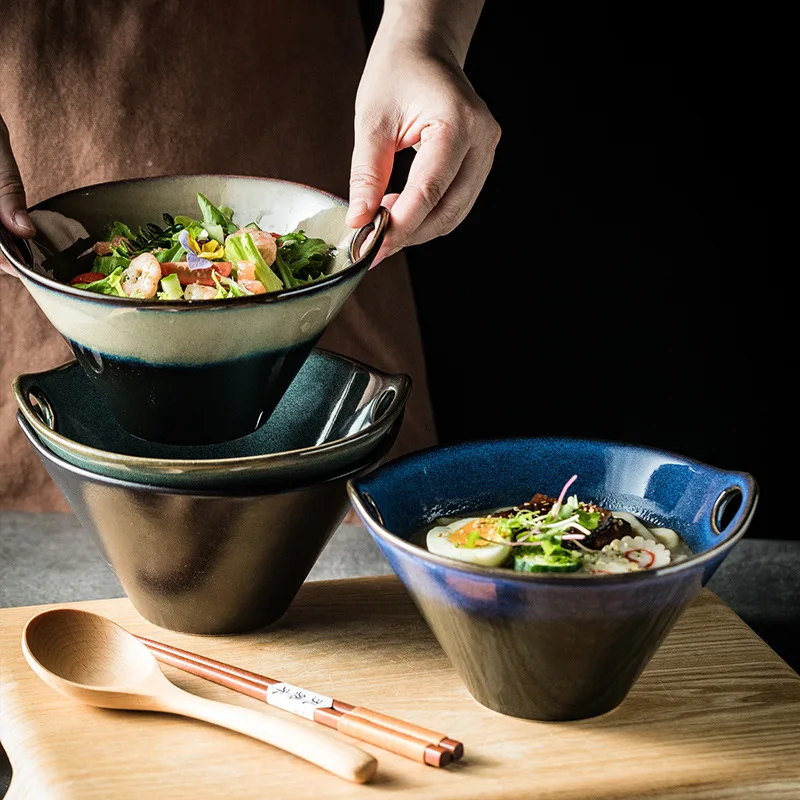 With Holes Instant Noodle Bowl Household Ceramic Japanese Creative Soup Bowl for Dormitory Student Vegetable Salad Bowl