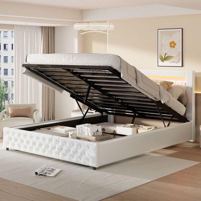 Eifson - Doppeltes Polsterbett 180x200 cm, hydraulisches Boxspringbett mit LED-Beleuchtung, Image