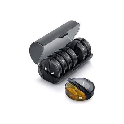 Französisch – Schwarz) Wöchentliche Pillendose für Morgen und Abend, runde Pillendose für 7 Tage, Image