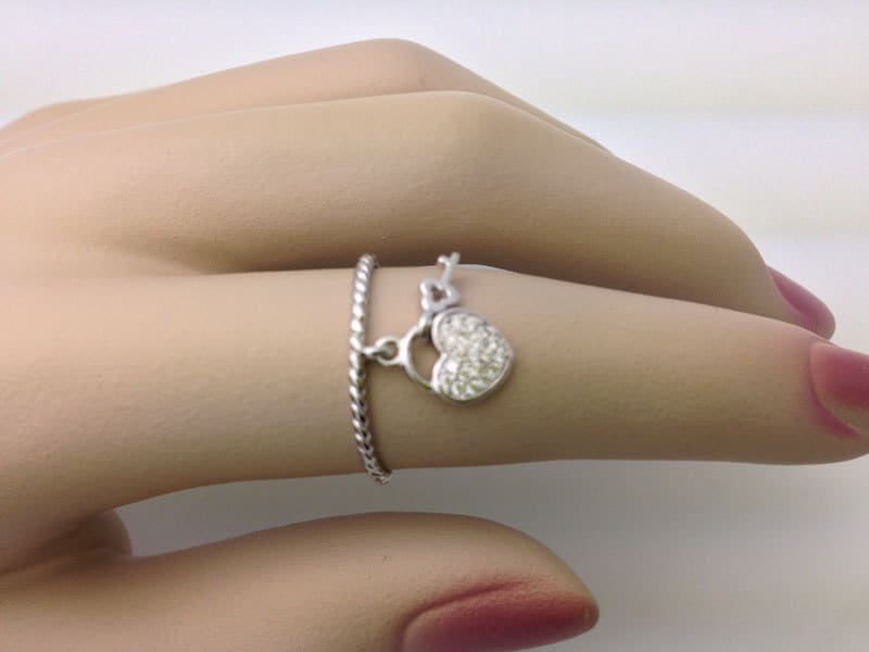 Anello con ciondolo a forma di lucchetto e chiave a forma di cuore - Anello a forma di cuore in argento sterling 925 Anello in argento sterling 925 An