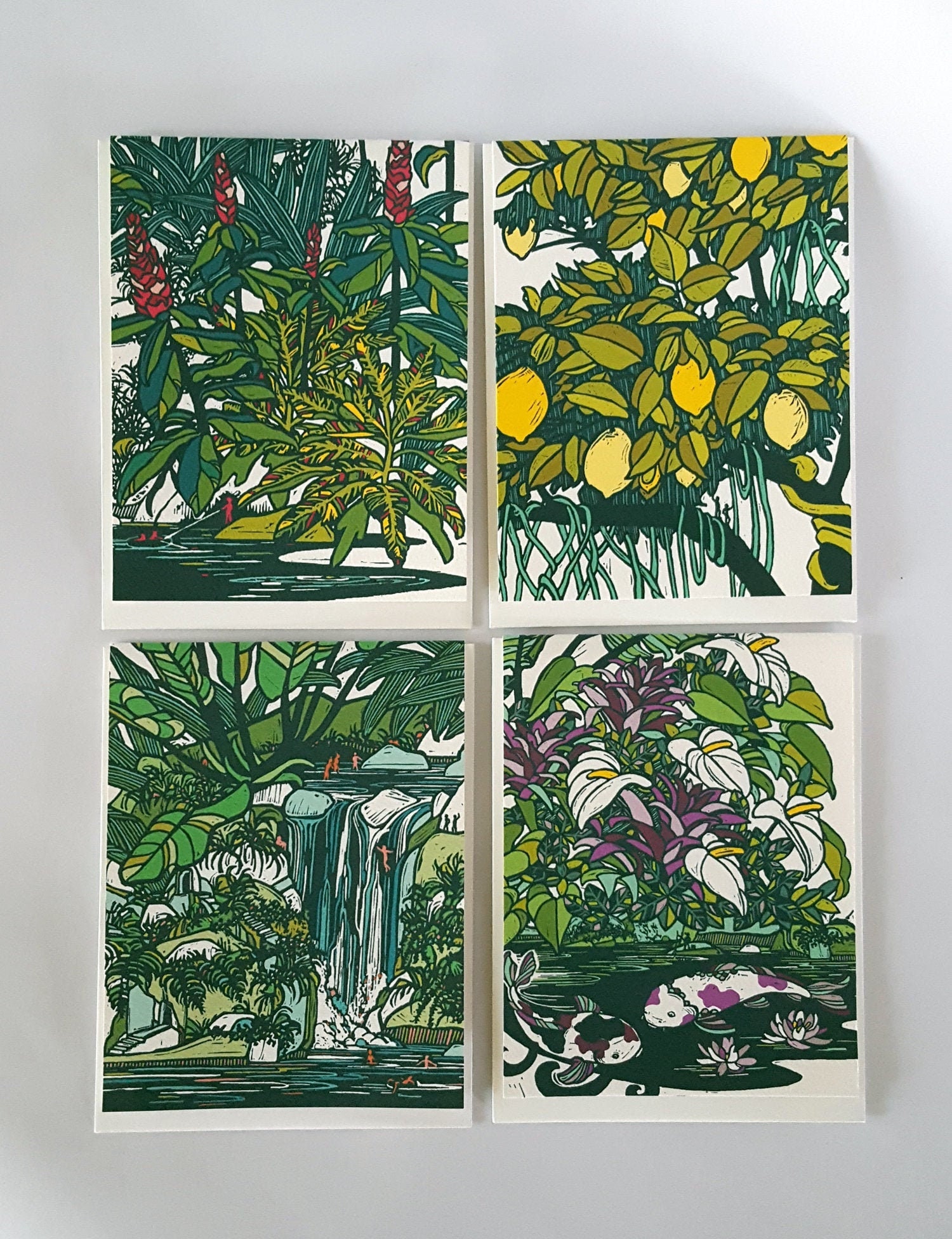 Set di 8 biglietti d'auguri vuoti tropicali, set di biglietti d'auguri vuoti tropicali assortiti, confezione di biglietti d'auguri hawaiani, biglietti