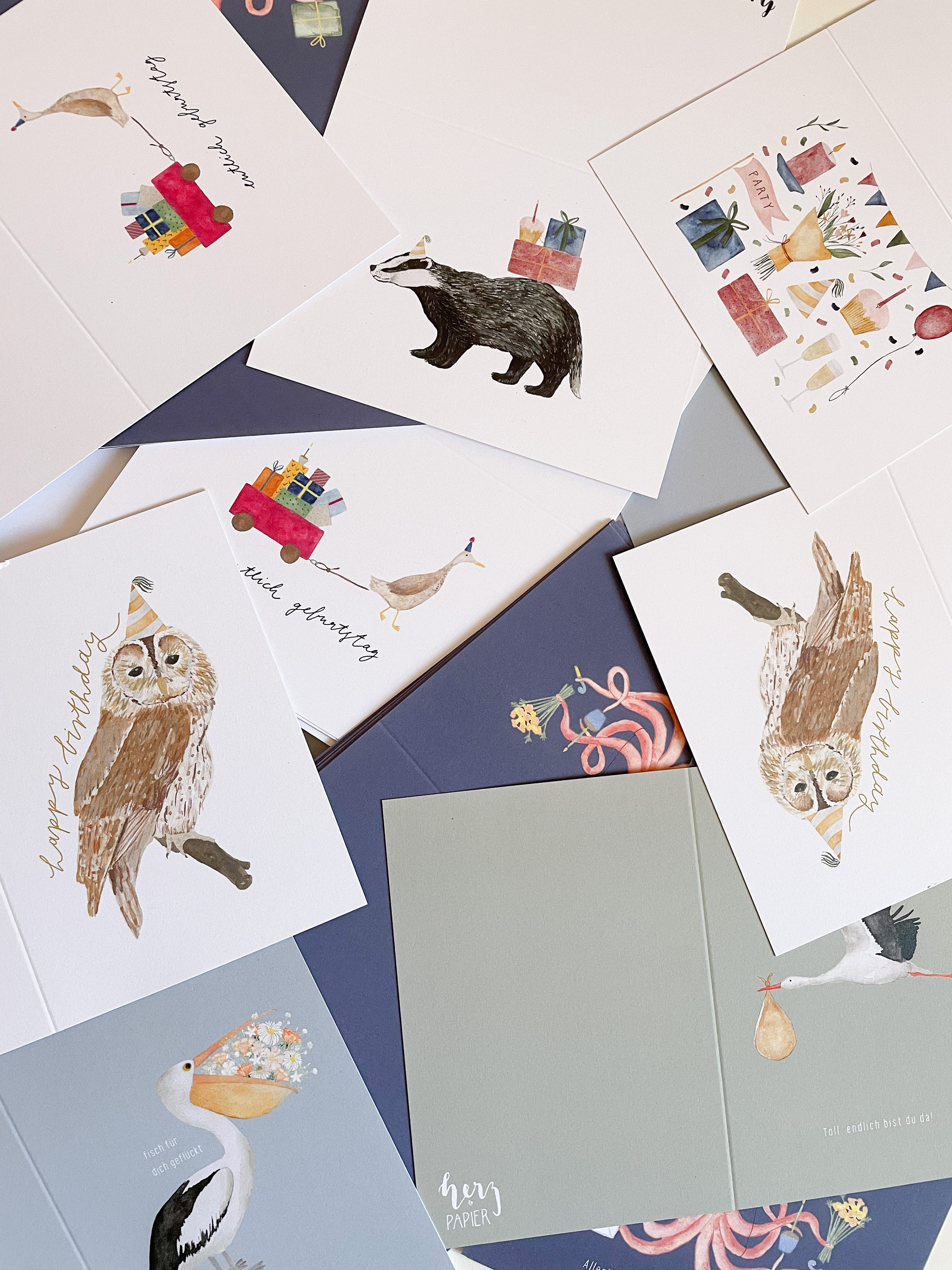 Set a sorpresa di 7 biglietti pieghevoli | Biglietti d'auguri | Biglietto di nascita | B-stock | Biglietti d'auguri | Set di carte || CUORE E CARTA