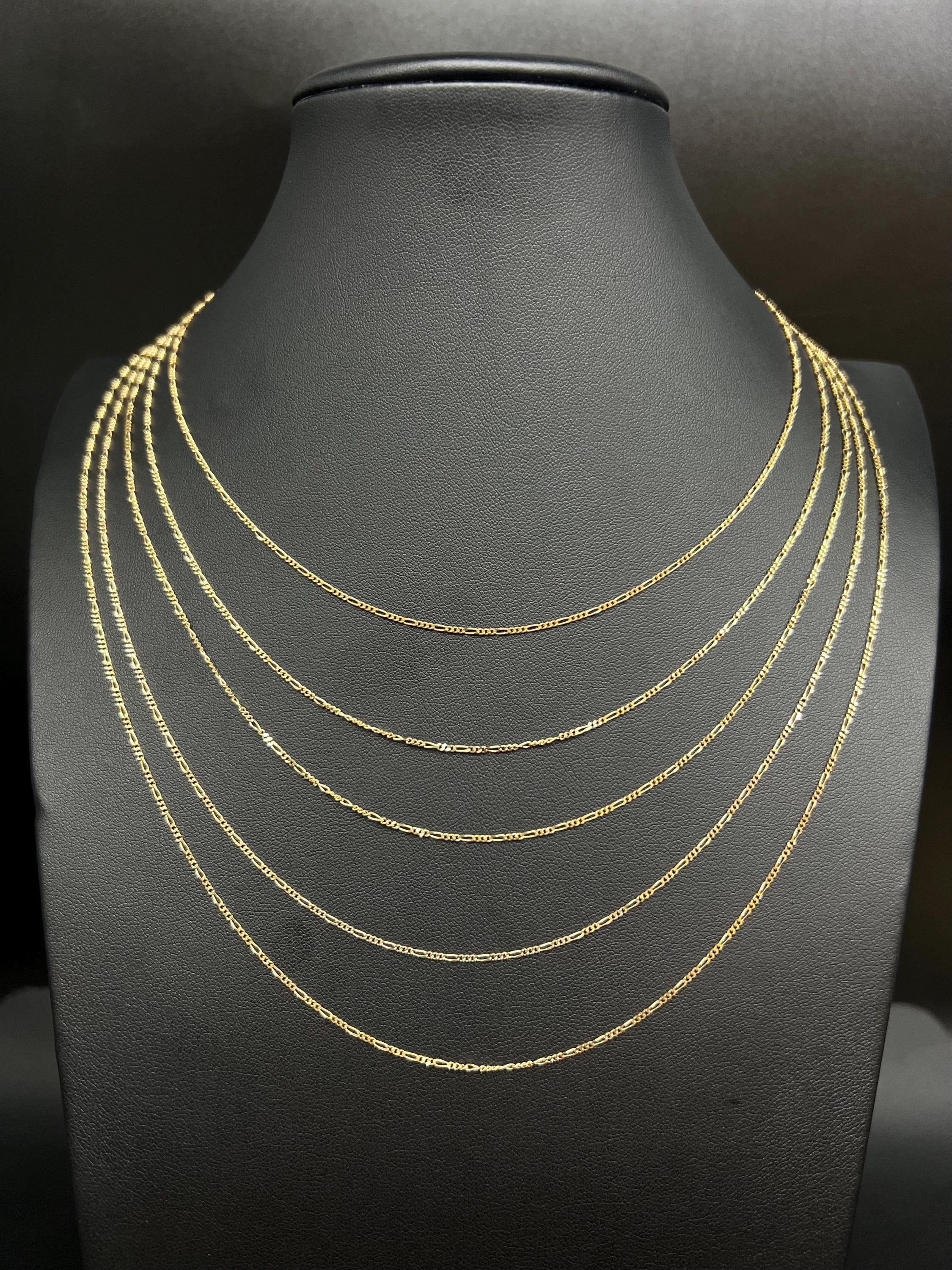 Collana con catena Figaro in oro giallo massiccio 10K, 1 MM, 16-24 pollici, catena Figaro solida 10k, vera catena in oro 10k, collana Figaro in oro ve