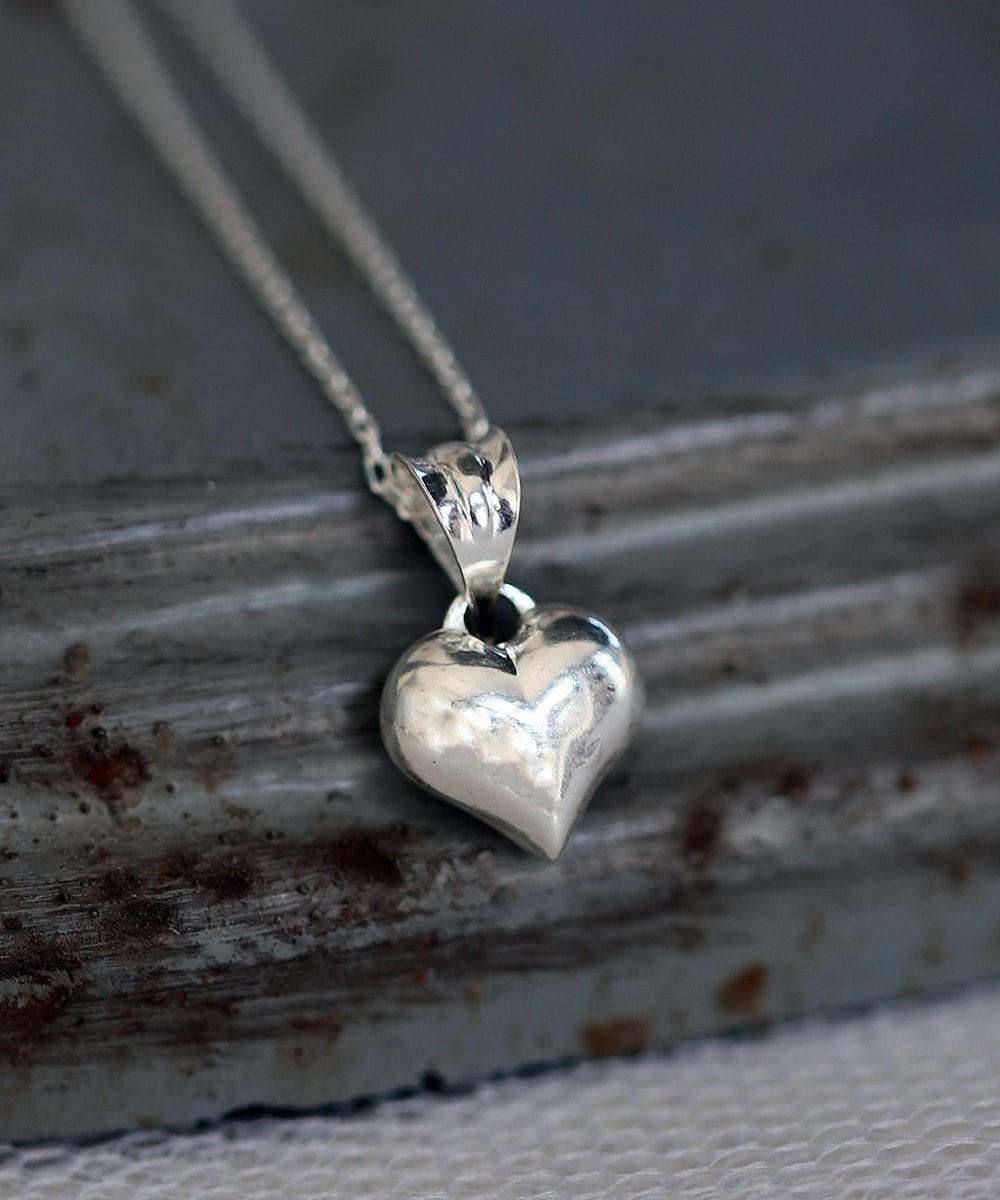 Collana a forma di cuore in argento sterling, delicata collana 3D con ciondolo a forma di cuore, collana con ciondolo a forma di cuore, regalo da donn
