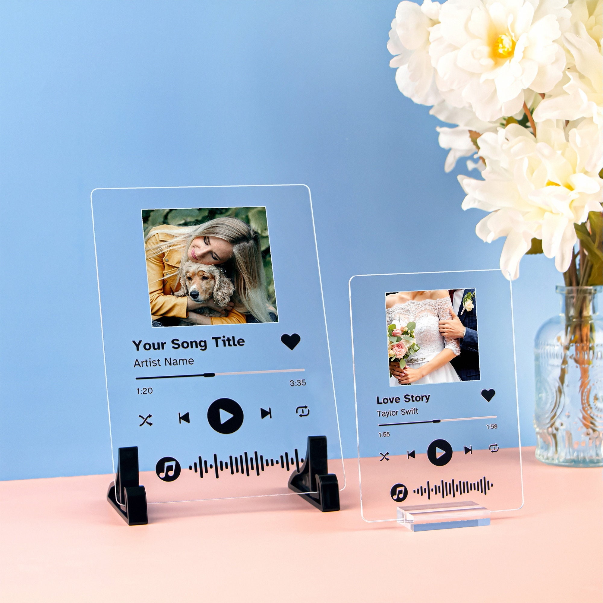 Targa musicale personalizzata con supporto, Qualsiasi foto, Qualsiasi canzone, Targa musicale acrilica personalizzata, Opzioni formato A5/A6, Regalo f