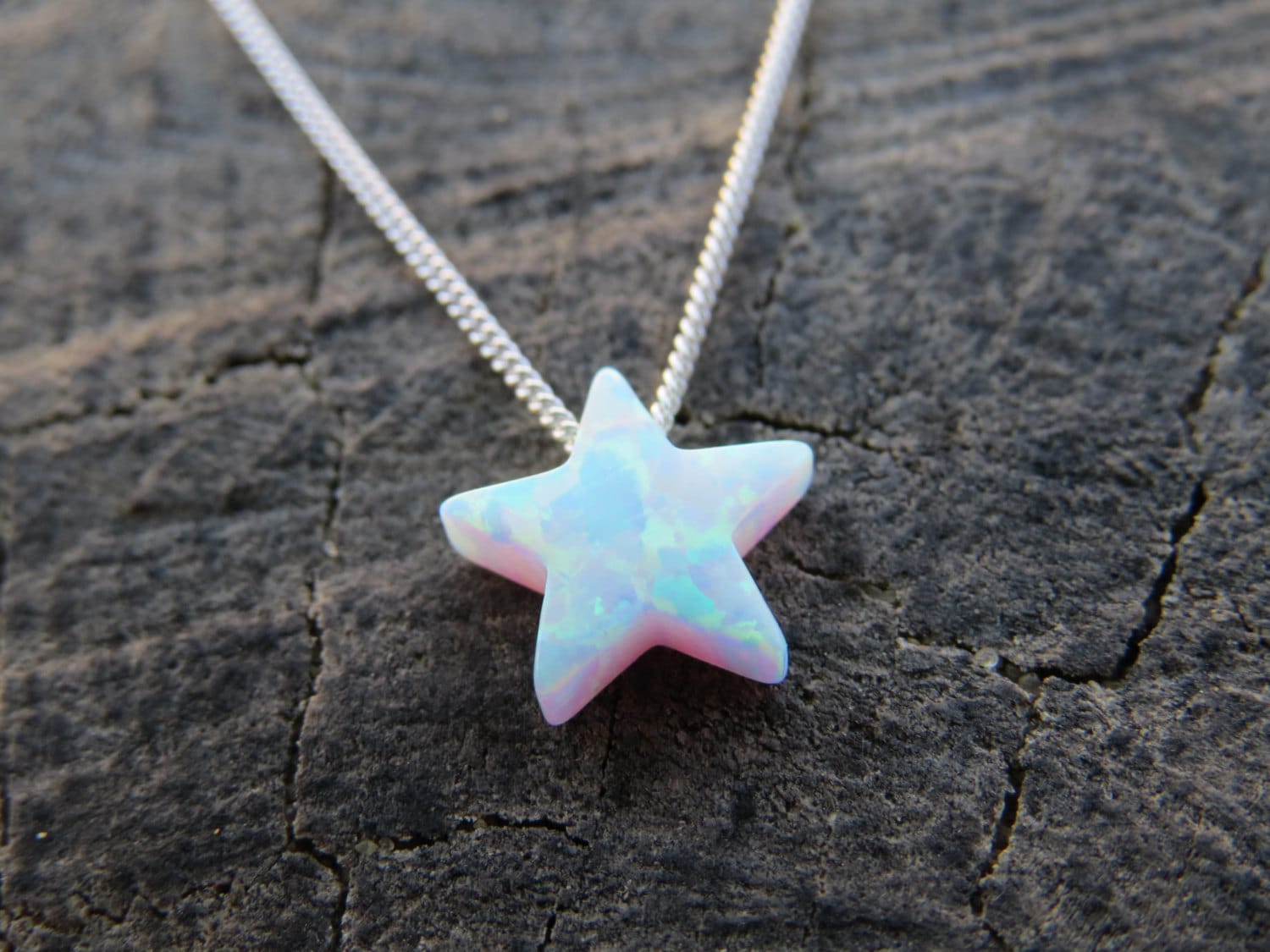 Collana di opale, collana di opale a stella, collana di opale in argento, gioielli di opale, collana di opale bianco, collana di opale a stella bianca