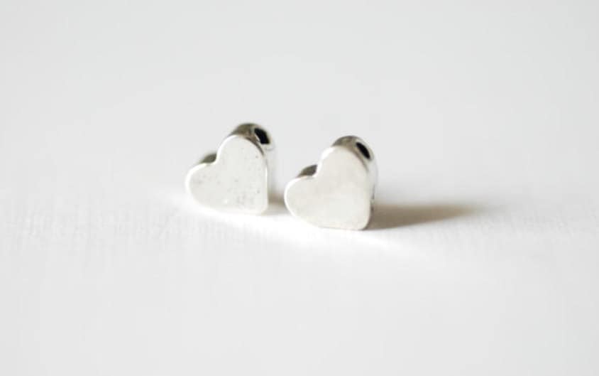 2 perline a forma di cuore in argento sterling - Perlina a forma di cuore in argento sterling 925, perline a forma di cuore in argento, perline a form