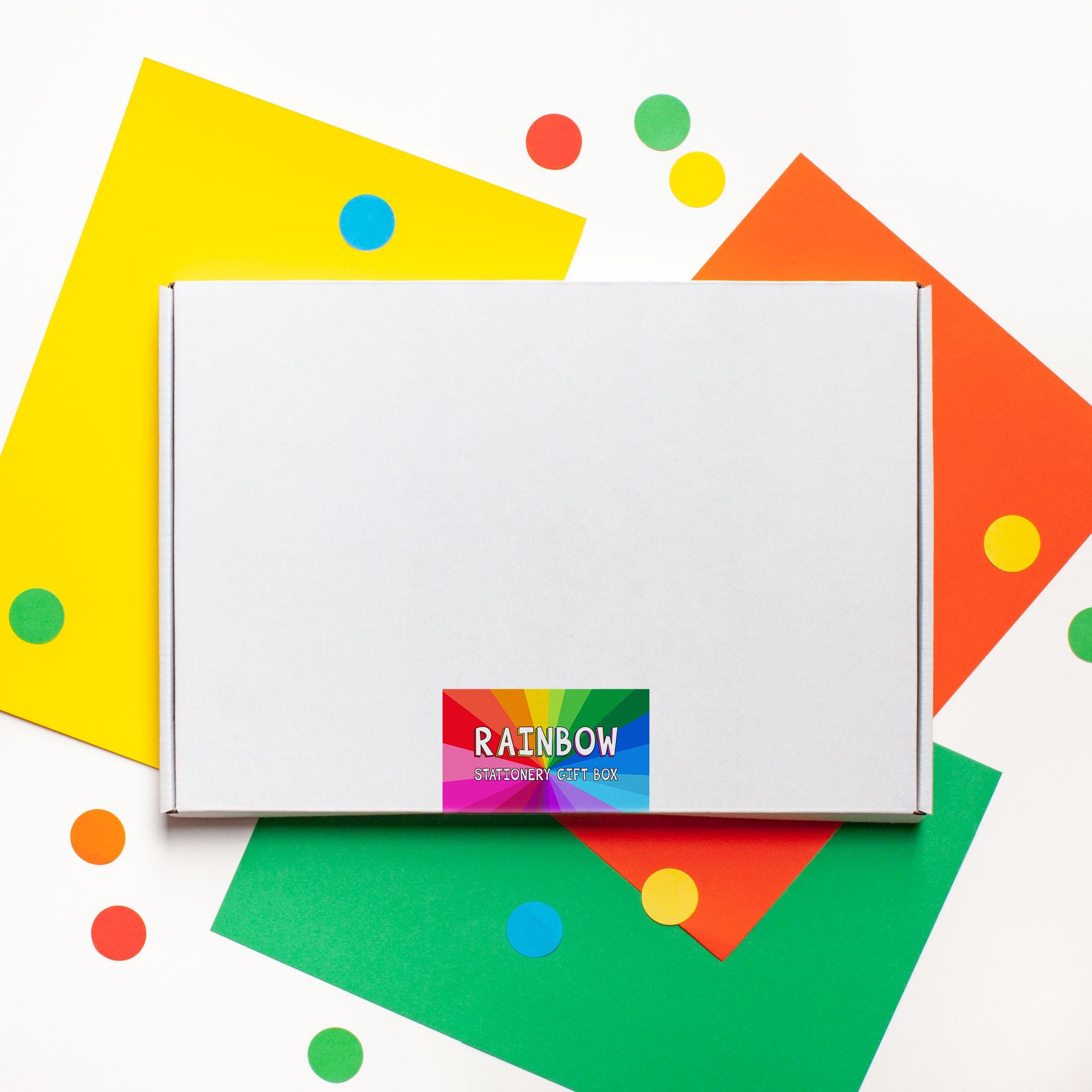 Scatola regalo di cancelleria arcobaleno, set di cancelleria colorata, regalo per cassetta delle lettere, set di cancelleria luminoso, dolcetto per ti