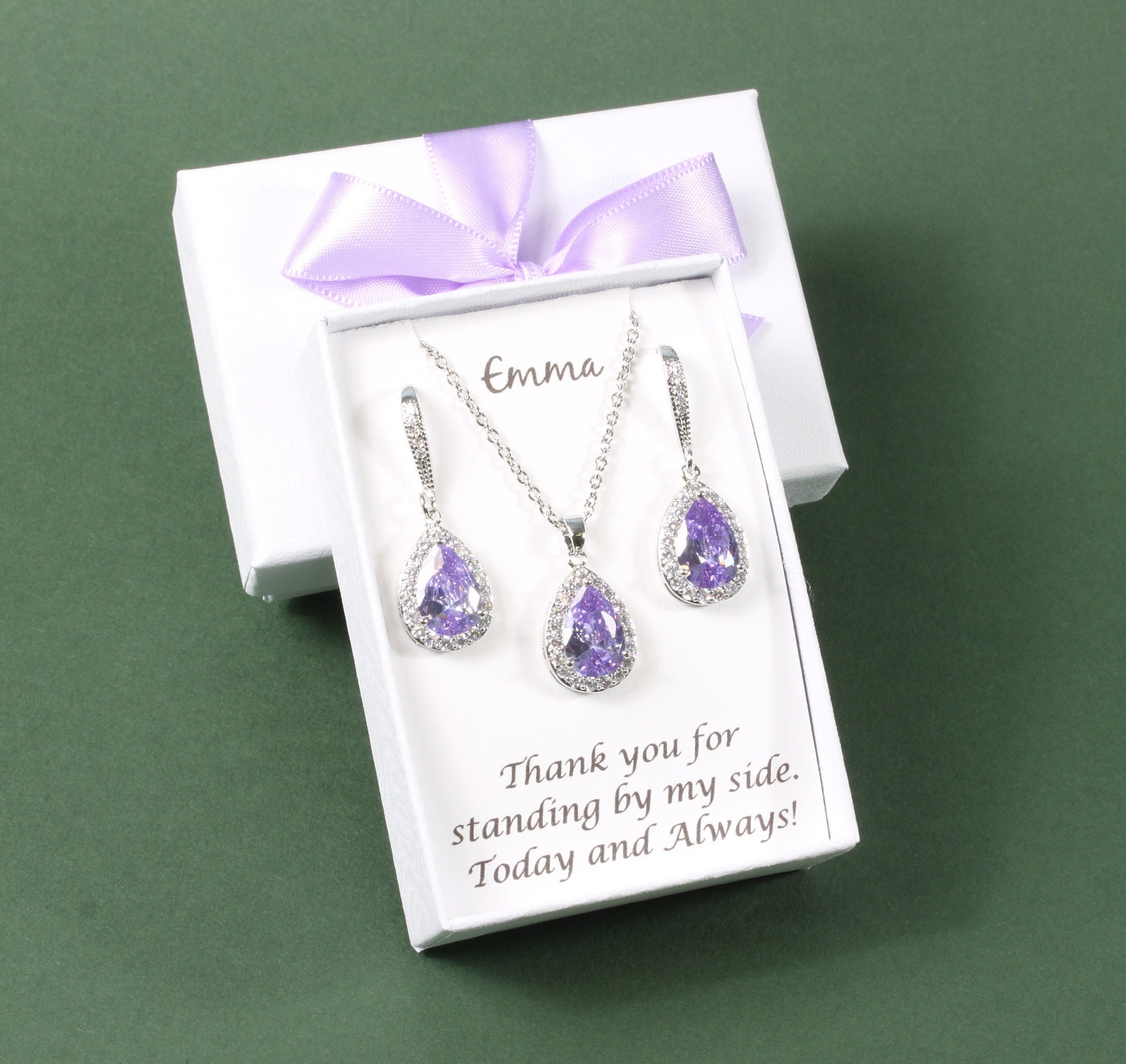 Gioielli per damigelle d'onore color lavanda, collana e orecchini per damigelle d'onore, set per damigelle d'onore in ametista, regalo per damigelle d