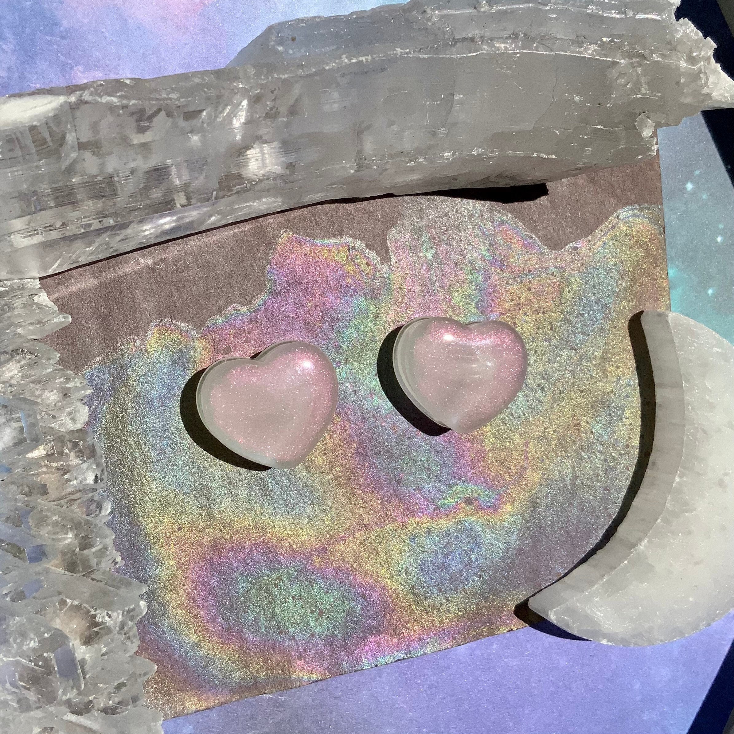 "Tappi per le orecchie Angelic Love Heart Rosa Perlato Pastello Iridescente Cuori Calibri 2g 0g 00g 1/2\" 9/16\" 5/8\" 11/16\" 3/4\" 7/8\" 1\" 28 mm 30 mm"