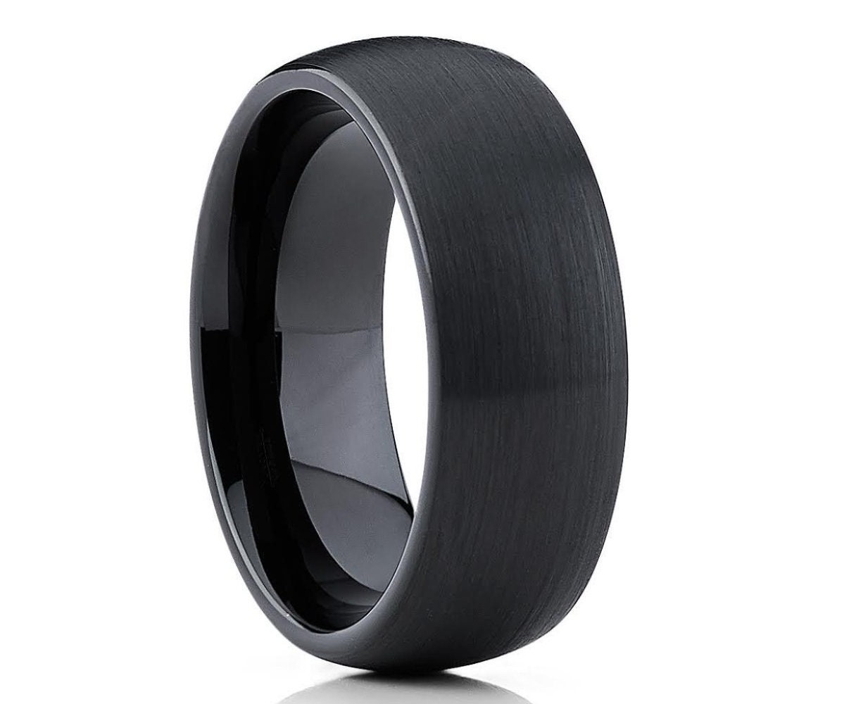 Fede nuziale in tungsteno nero, fede nuziale nera, anello in carburo di tungsteno, fede nuziale a cupola, fede nuziale in tungsteno, fede nuziale in t