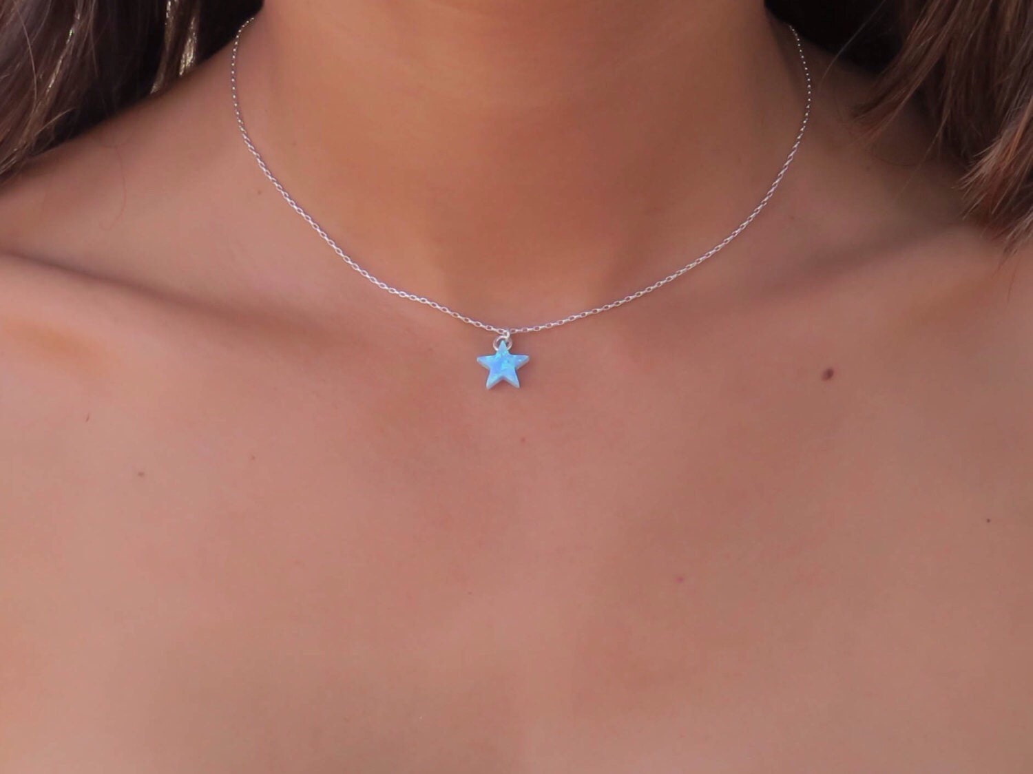 Collana di opale, collana di opale a stella, collana di opale in argento, gioielli di opale, collana di opale blu, collana di opale a stella blu, piet