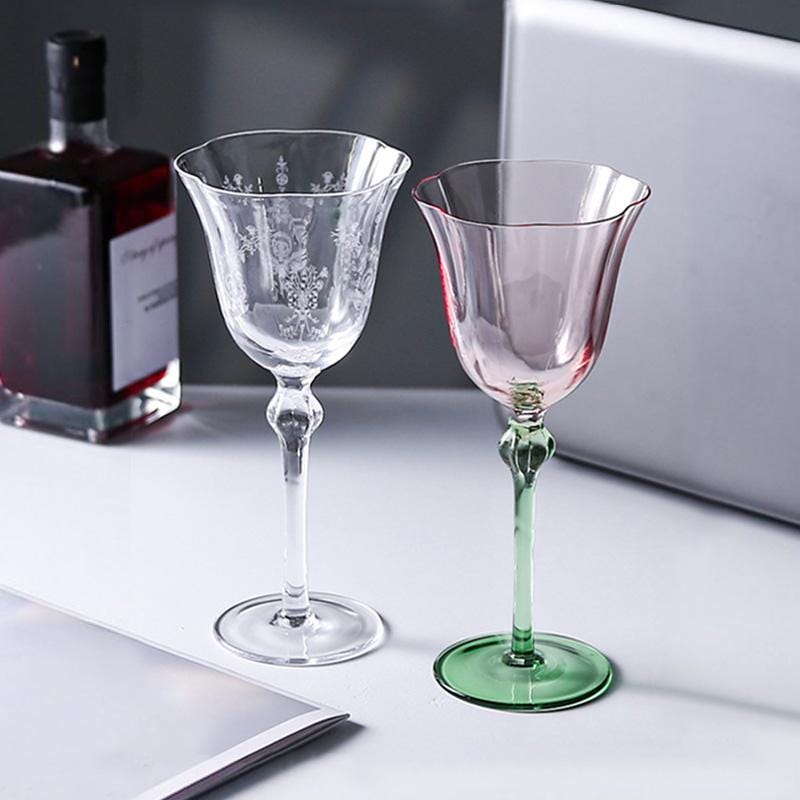 Calici da vino vintage a forma di fiore, calici a forma di fiore, confezione da 2 bicchieri da vino rosso, bicchieri personalizzati, bicchieri da vino