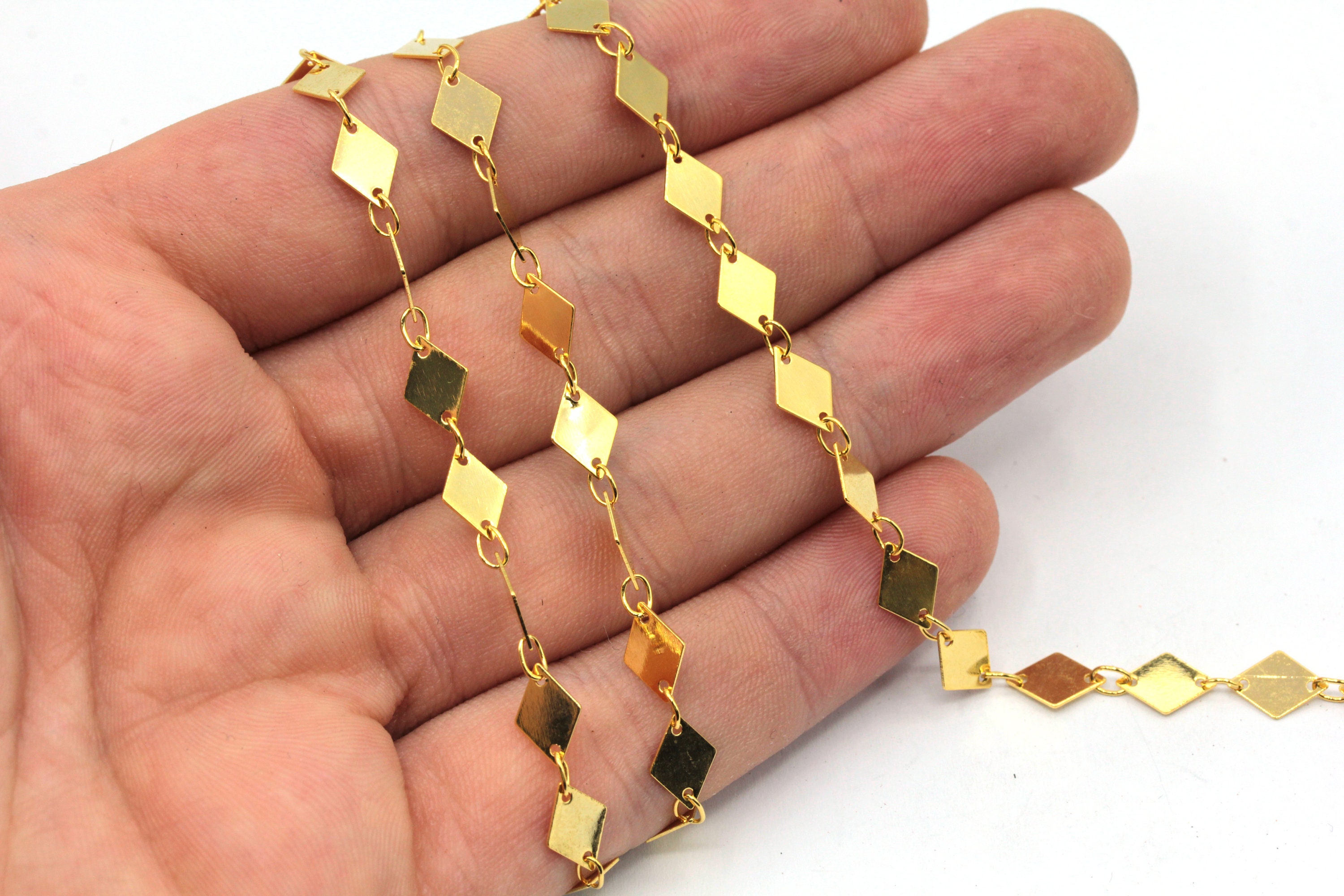 6x8mm 24k Catena a barre Rhombus in oro lucido, Catena a barre d'oro, Catena a maglie daimond, Catena saldata, Catena a maglie rombi, Catena placcata