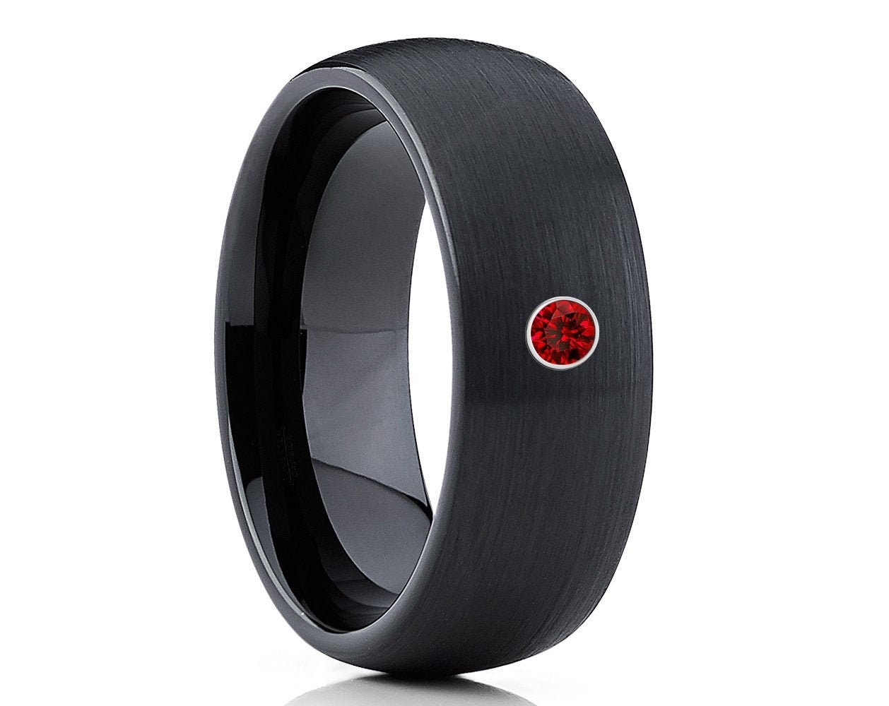 Fede nuziale in tungsteno nero, fede nuziale in tungsteno con rubino, fede nuziale in tungsteno nero, fede nuziale in rubino, anelli in carburo di tun