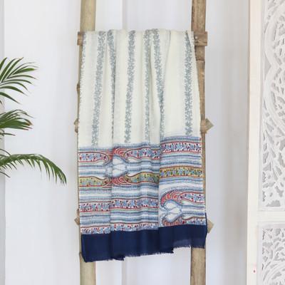 Garden Glory,'Handwoven Screen Printed Floral Paisley Themed Wool Shawl'