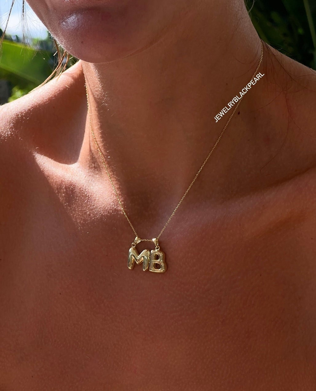 Collana con doppie iniziali, collana con lettere a bolle 3D, collana per coppie, collana con palloncino in oro 14k, collana con 2 lettere, collana con