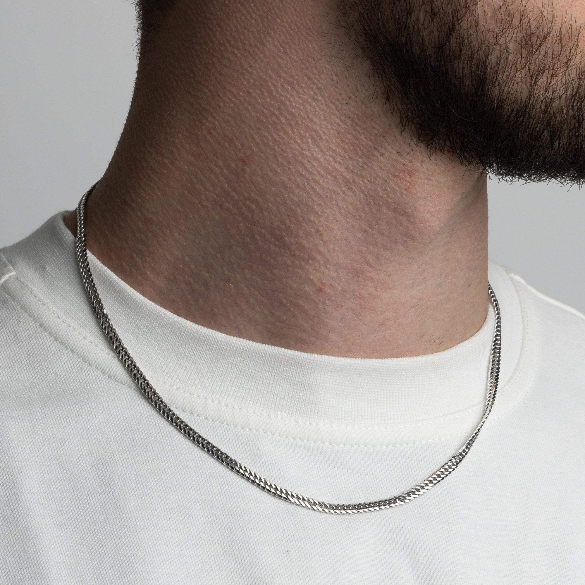 Catena a maglie doppie in argento - Catena a maglie in argento da 4 mm per uomo, Catena da uomo, Catena in argento da uomo, Regalo di gioielli da uomo