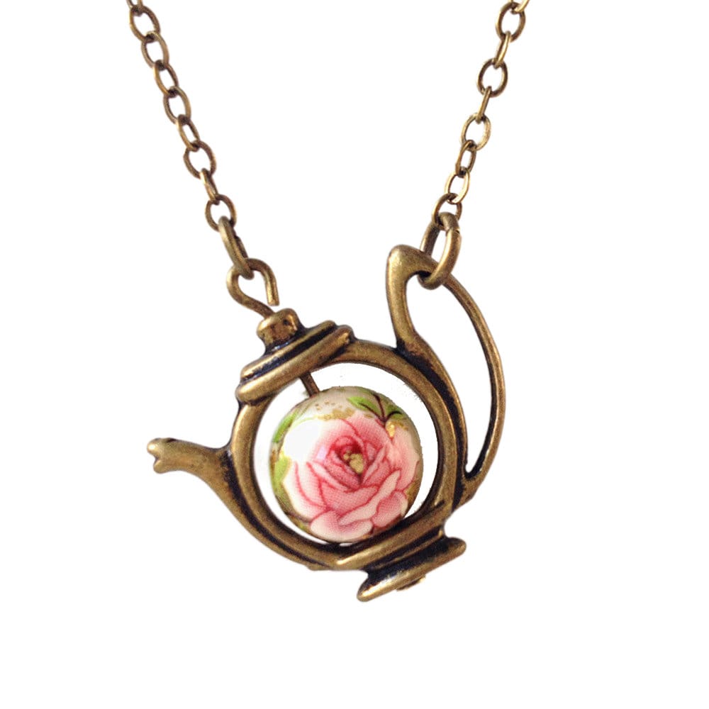 collana teiera, gioielli teiera, collana tea time, regali tea party, regalo per gli amanti del tè, collana primavera, kimono giapponese, collana teier