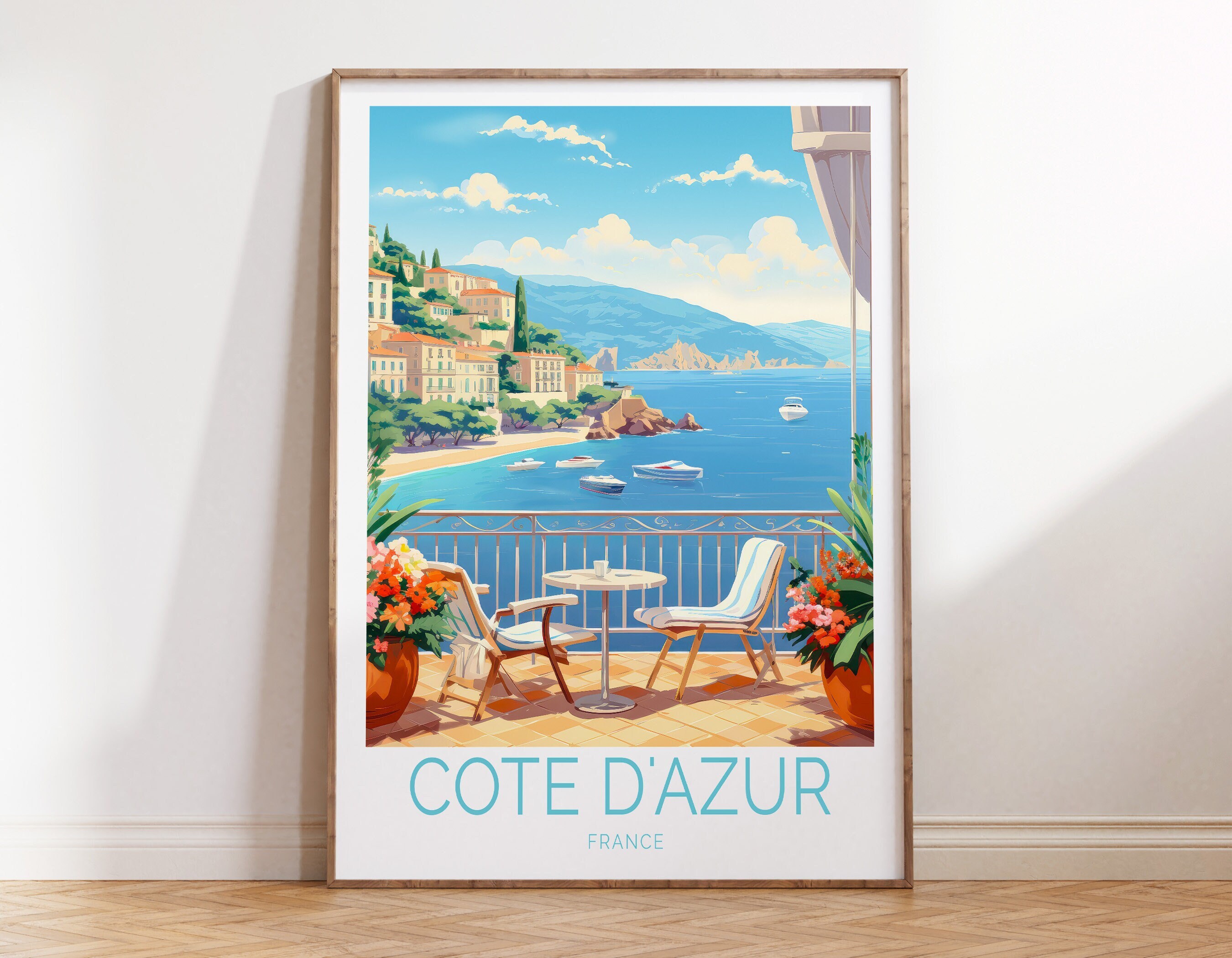 Poster di viaggio sulla Costa Azzurra Francia Costa Azzurra, arte murale di viaggio sulla Costa Azzurra Francia, regalo di viaggio sulla costa della C