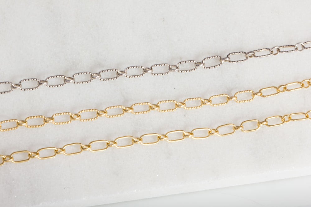 Catene rettangolari a piedi in argento sterling, oro riempito 14K, forniture di gioielli, catene rettangolari di texture, gioielli permanenti, braccia