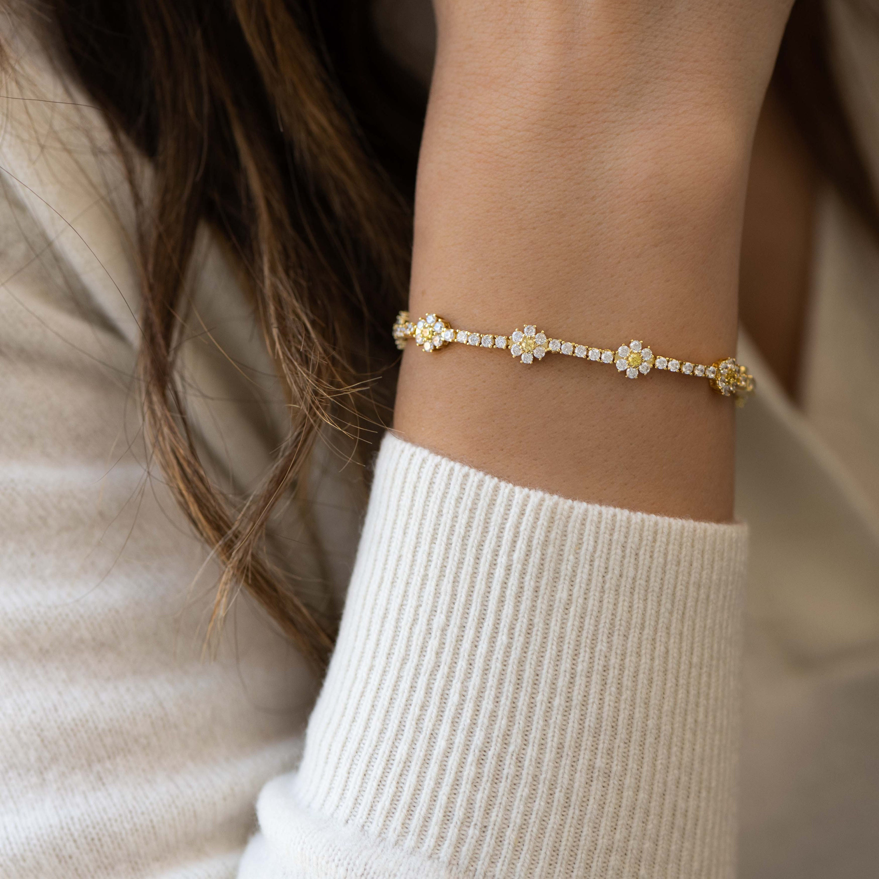 Bracciale tennis Daisy, bracciale tennis in oro, bracciale tennis, bracciale delicato, bracciale di diamanti, regalo per lei, bracciale minimalista