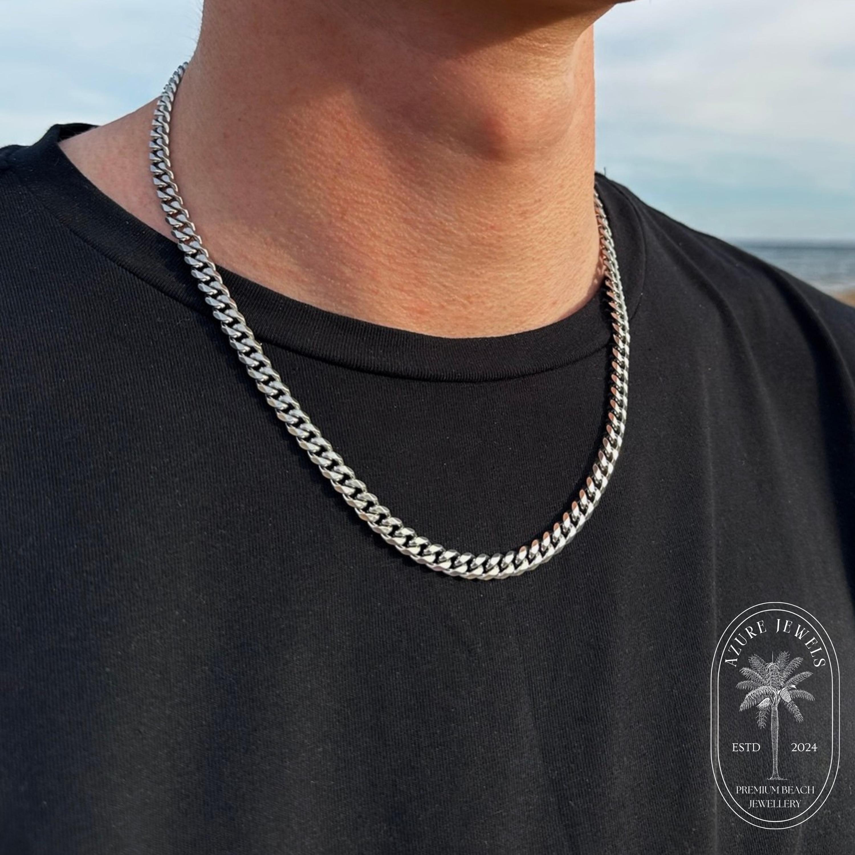 Catena cubana in argento, catena da uomo in argento da 6 mm, collana da uomo, catena da uomo, acciaio inossidabile, collana da uomo in argento, regali