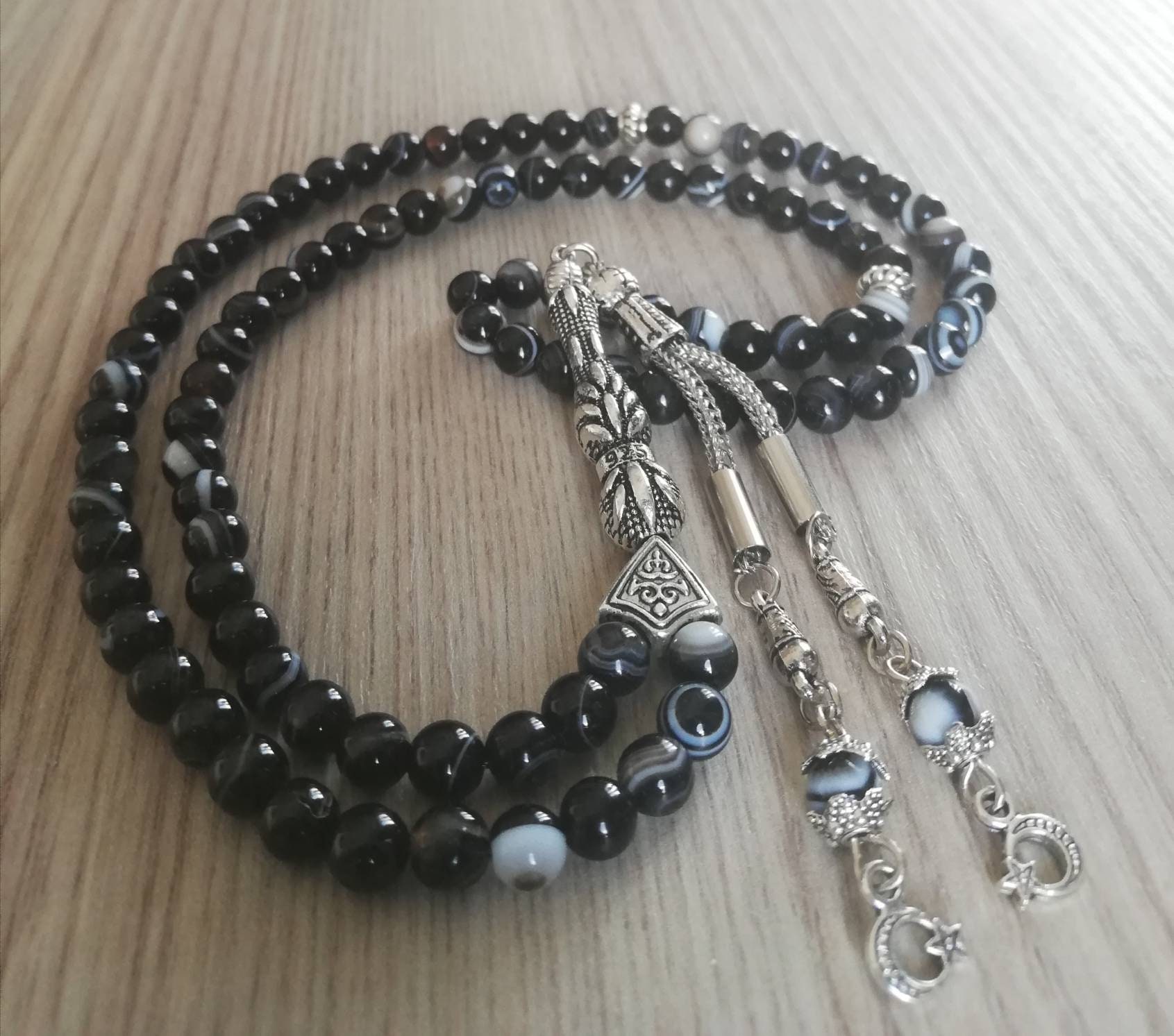 REALE Sulaimani Agata Aqiq Perline di preghiera islamiche, Pietra naturale 99 Perline, Tasbih, Misbaha, Tasbeeh, Rosario, Tasbih 99, Tasbih Personaliz