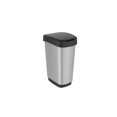 PROREGAL Klassischer Abfalleimer für Innenbereich | 25 Liter, HxBxT 47,6x25x33cm | Kunststoff | Silber-Schwarz Image