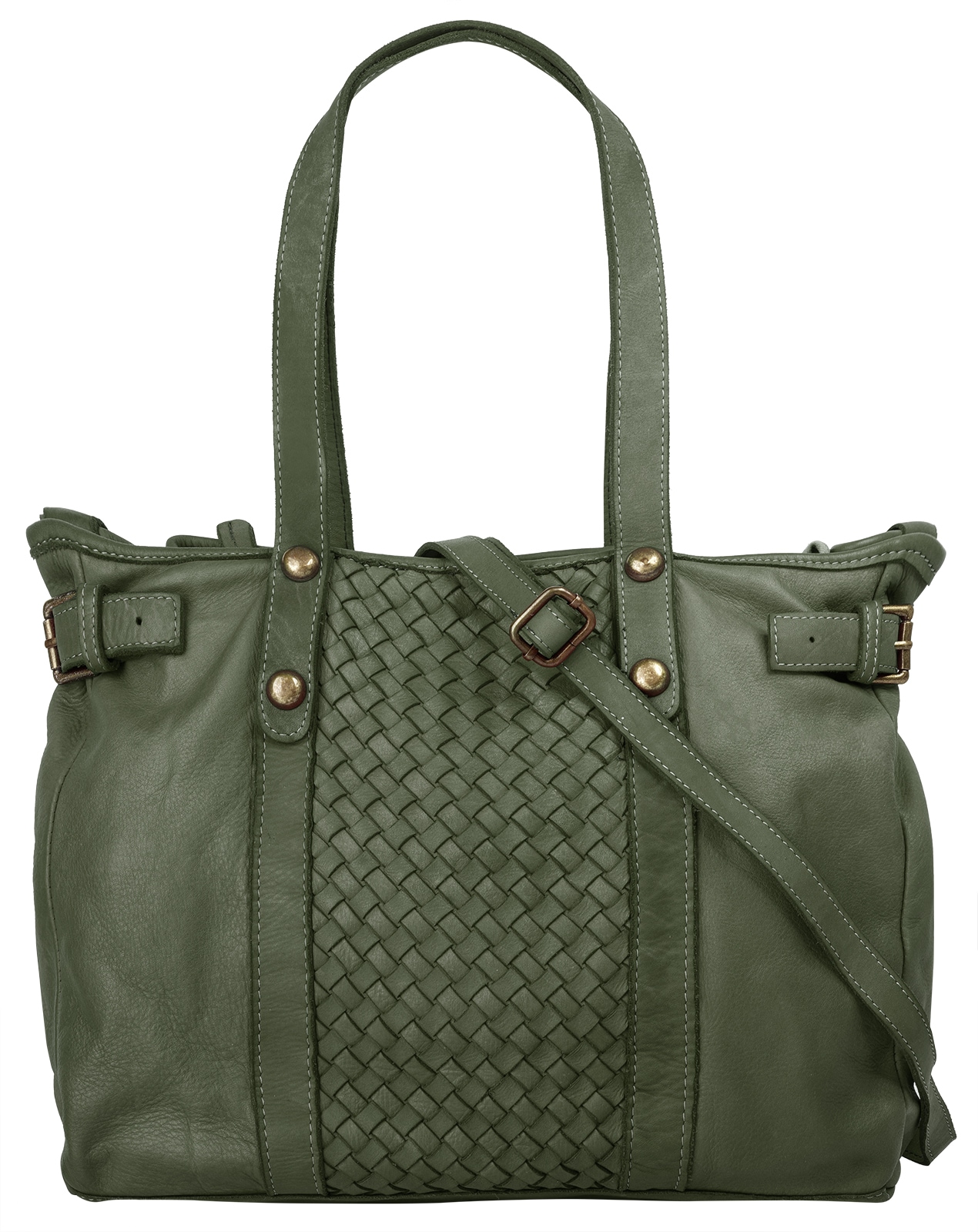 Shopper SAMANTHA LOOK, Damen, Gr. B/H/T: 40cm x 32cm x 18cm onesize, grün (dunkelgrün), Leder, vintage, Taschen Shopper, echt Leder, Made in Italy