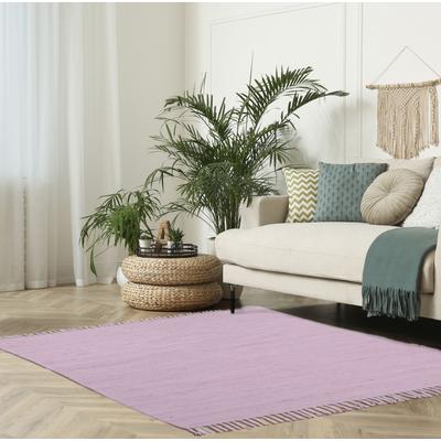 Teppich MY HOME "Cadis", rosa, B:90cm H:5mm L:160cm, Baumwolle, Teppiche, Fransenteppich, Wendeteppich, mit Fransen, Uni Farben, handgewebt, reine Baumwolle Image