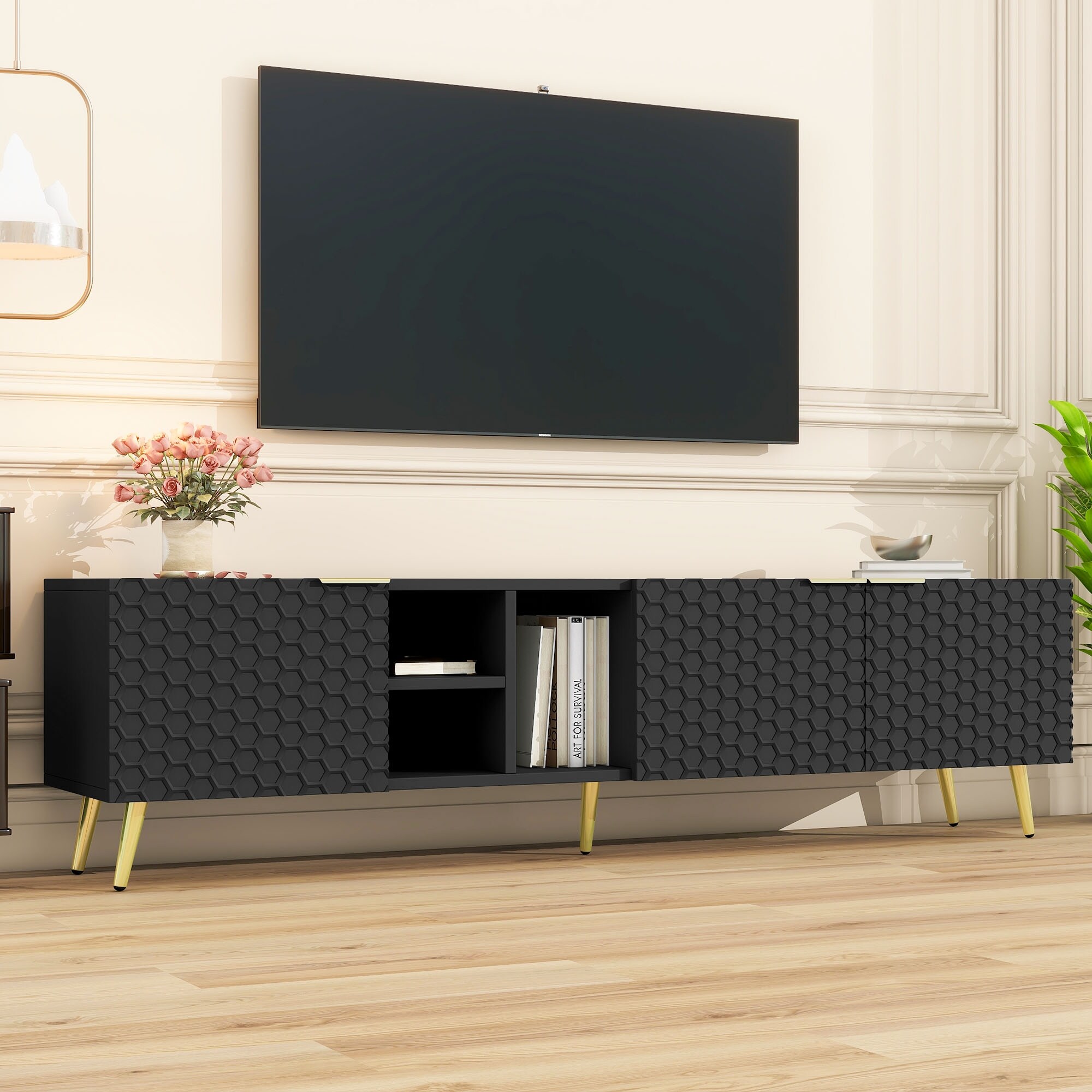 Modern TV Cabinet, Entertainment Center TV Stand with Storage Cabinets for TVs Up to 80''