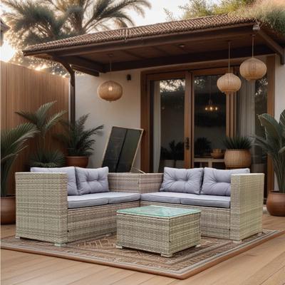 Storage Box,4 Piece Patio Sectional Wicker Rattan Outdoor Furniture Sofa Set,Assemble Required