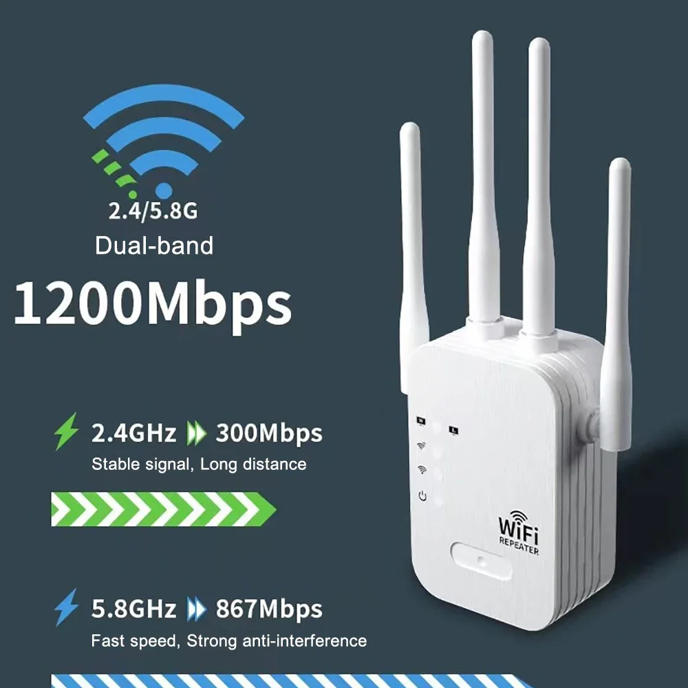 Ripetitore WiFi 1200Mbps Estensore wireless Ripetitore WiFi 5G 2.4G Amplificatore di rete dual-band Segnale a lungo raggio Router WiFi Casa