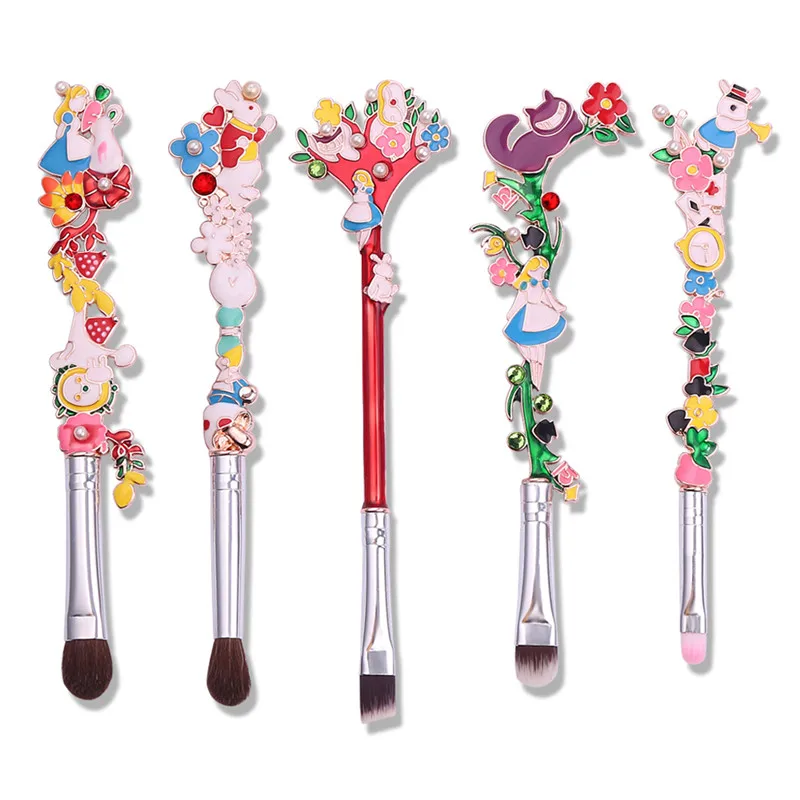 Set di pennelli per trucco di lusso 5 pezzi/set Alice nel paese delle meraviglie Foresta Giardino Pianta Cosmetico Pro Fondotinta Pennelli per trucco Kit di strumenti