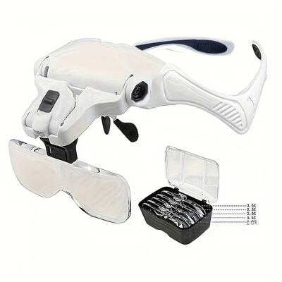 TEMU Head Magnifier With Led Light, Magnifier, Hd Magnifier, 5 Interchangeable 1.0x, 1.5x, 2.0x, 2.5x, 3.5x For Close Work, Reading, Sewing, 's Magnifier (batteries Not Included)