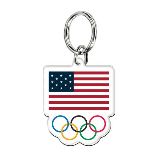 USA Premium-Schlüsselring aus Acryl – US-Flagge mit olympischen Ringen