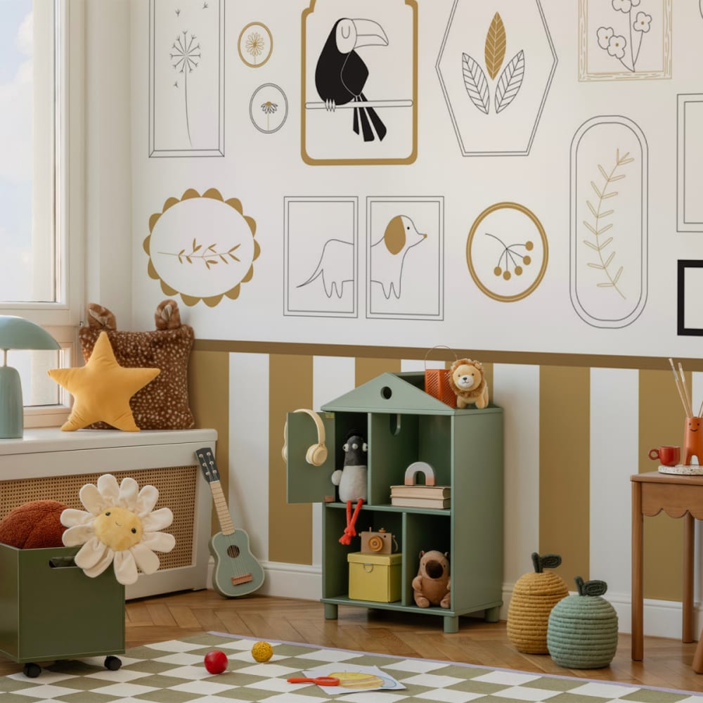 Carta da parati panoramica cornici infantili, Giallo 450 x 2