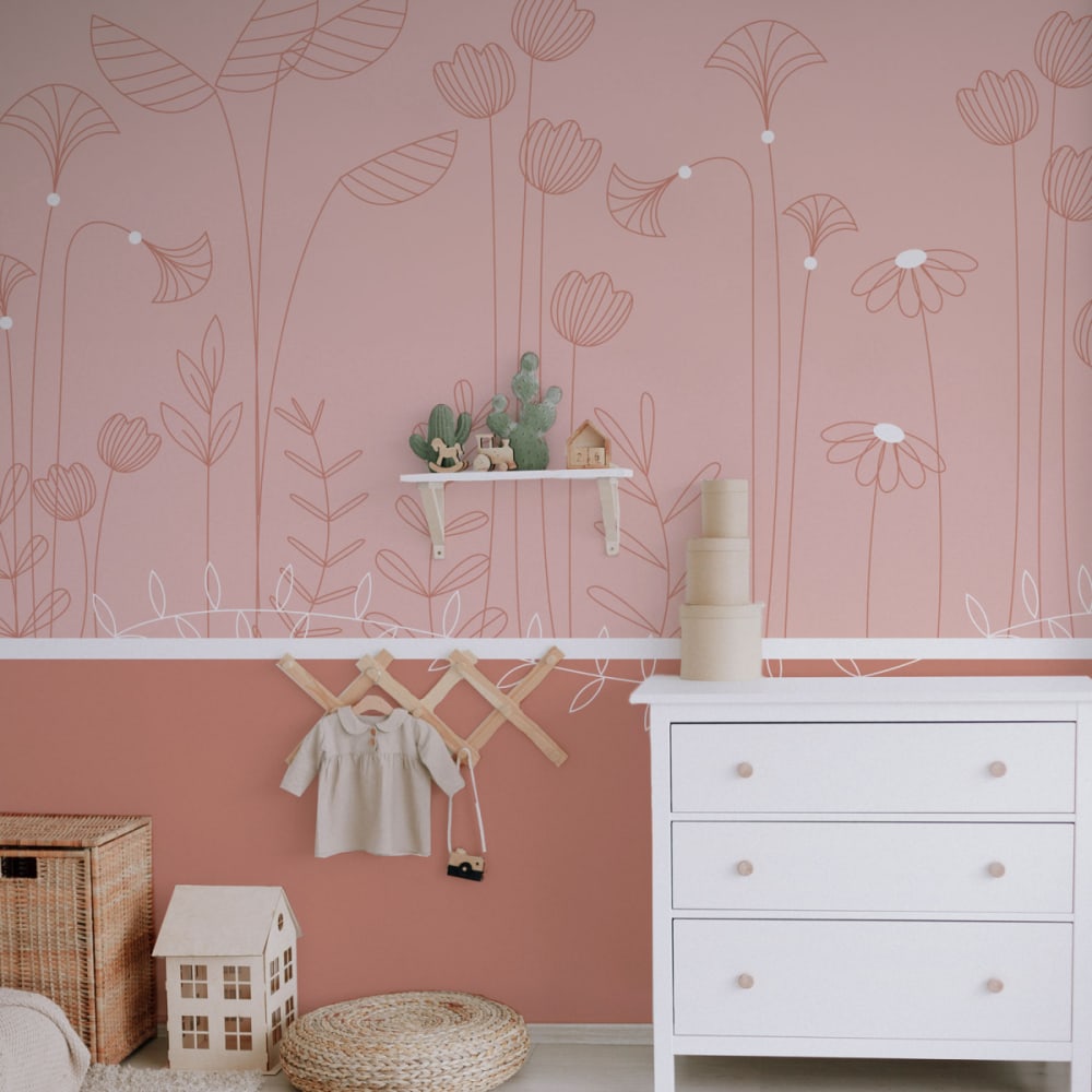 Carta da parati panoramica melodia di piante rosa 450x250cm