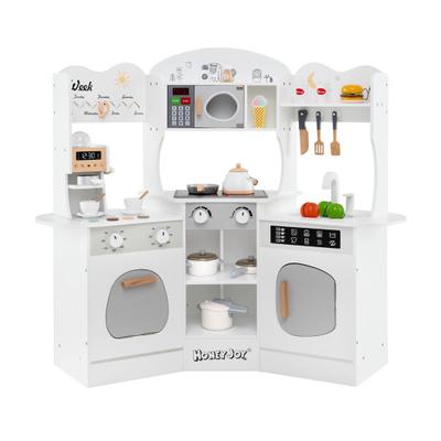 Costway Corner Wooden Play Kitchen with Coffee Machine and Slide for Kids-White