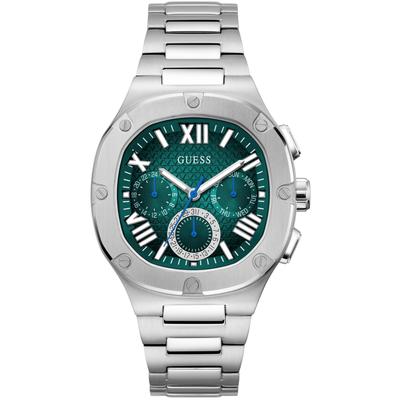 Multifunktionsuhr GUESS "HEADLINE", silber (silberfarben), Armbanduhren, Herren, Quarzuhr, Armbanduhr, Herrenuhr, Datum, 12/24-Std.-Anzeige Image