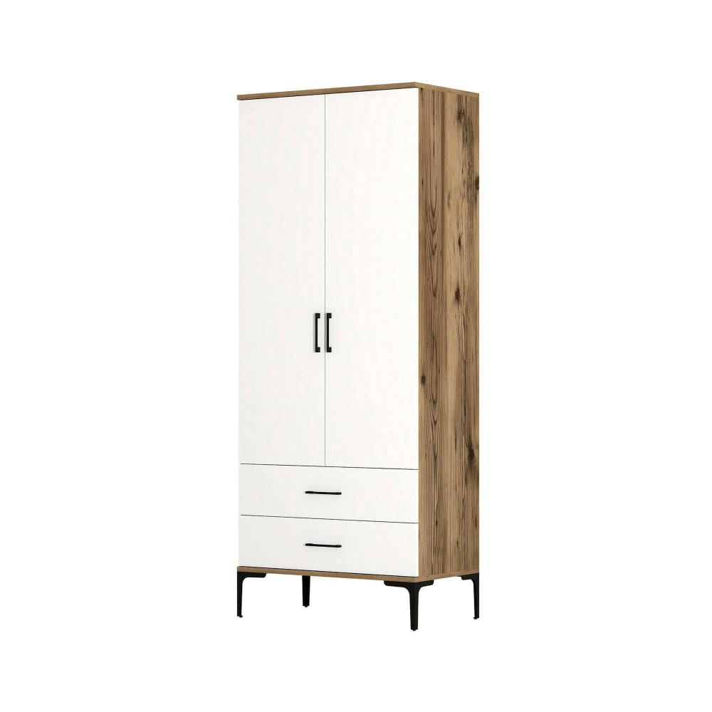 Armoire 2 portes effet bois beige, blanc 80x201 cm