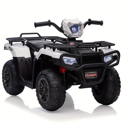 12V Electric ATV, Battery Powered Vehicle, Four Wheeler, Dual Speed ​​Adjustment 1.5-2.2mph, Push Button Start, White