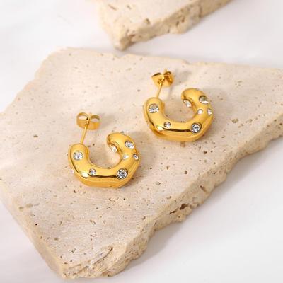 TEMU 1 Pair Vintage Style Hammer Pattern Earrings, Stainless Steel Women' Jewelry, With Synthetic Zirconia, 316l Post For Carnival Gift Image