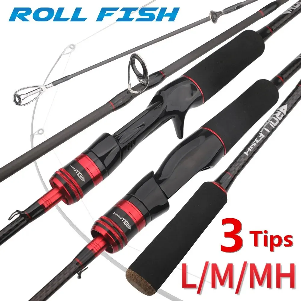 ROLLFISH 3 punte Power L/M/MH Spinning Casting canna da pesca con esca in fibra di carbonio canna da pesca per basso d'acqua dolce 1.68-2.7M