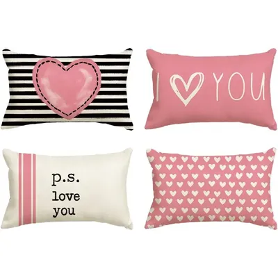 Valentinstag-Kissenbezug, 30 x 50 cm, rosa Herzstreifen, Hochzeitskissenbezug, Sofa-Dekoration, Image